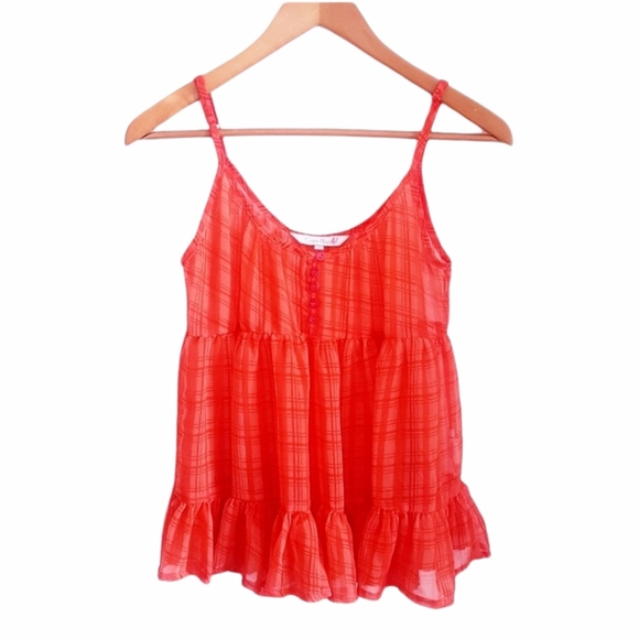 Costa Blanca Tops - COSTA BLANCA Orange Plaid Sheer Cami Top